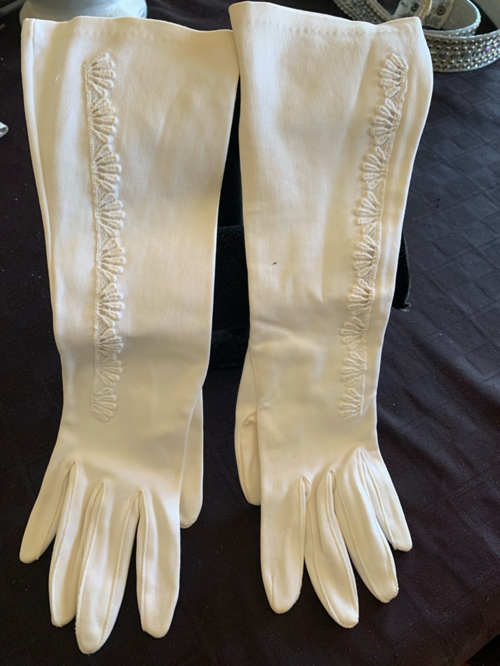Vintage Long Embroidered White Opera Gloves